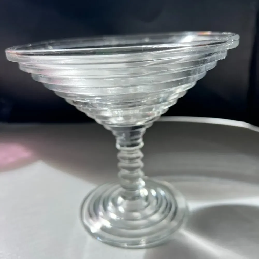 Anchor Hocking Manhattan Clear Glass Compote Pedestal Bowl Art Deco Vintage